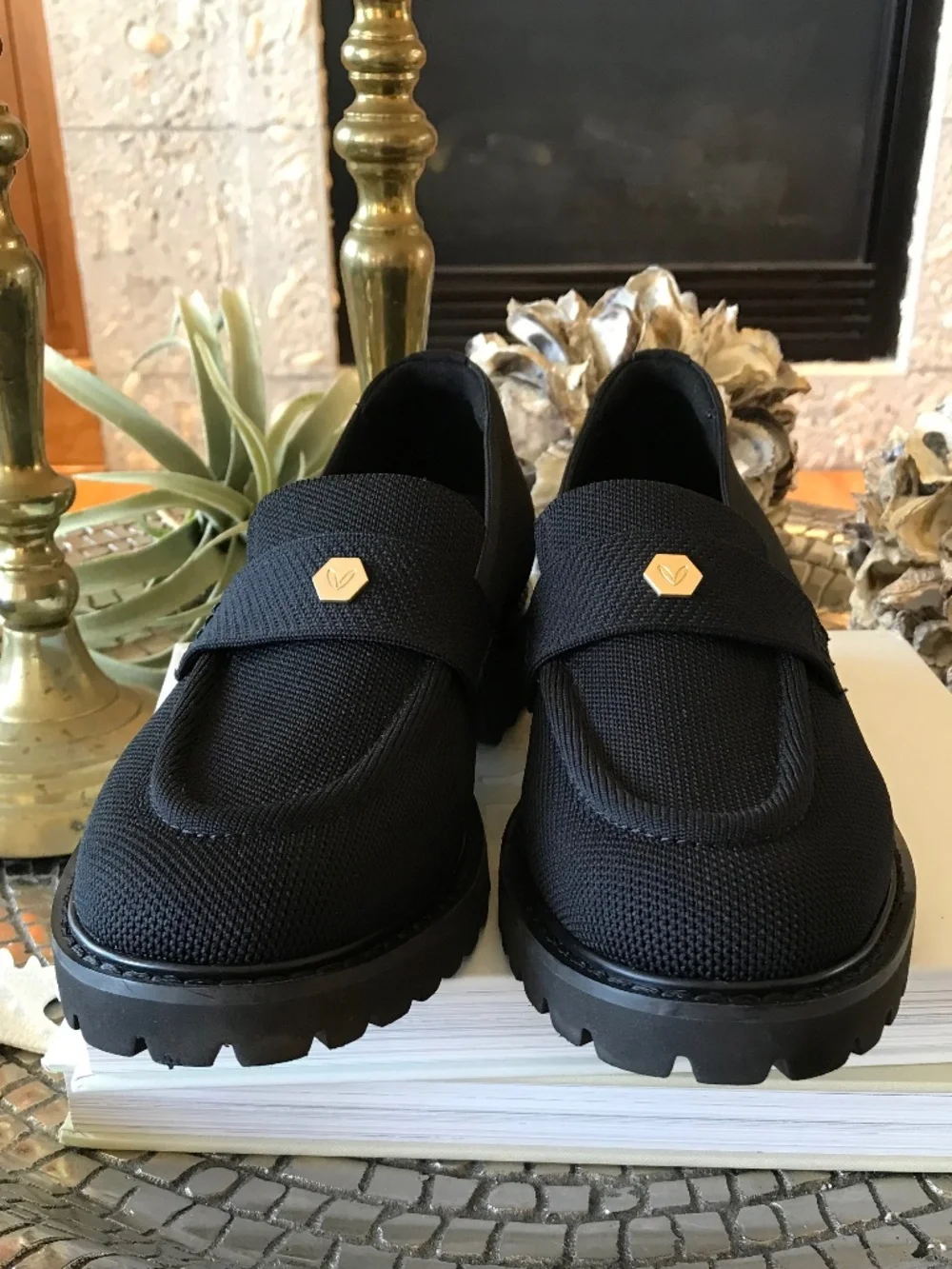 Vivaia Black Platform Loafer - Gold Accent